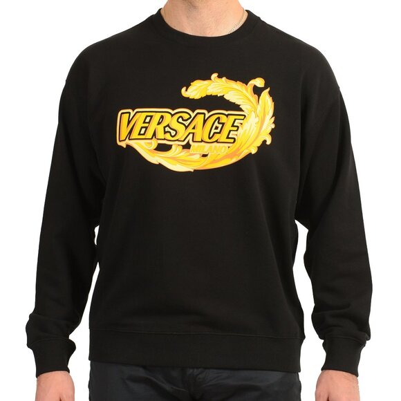 Versace Men's Black & Gold Logo Crewneck Long Sleeve Sweatshirt US 3XL IT 58 - Picture 1 of 6